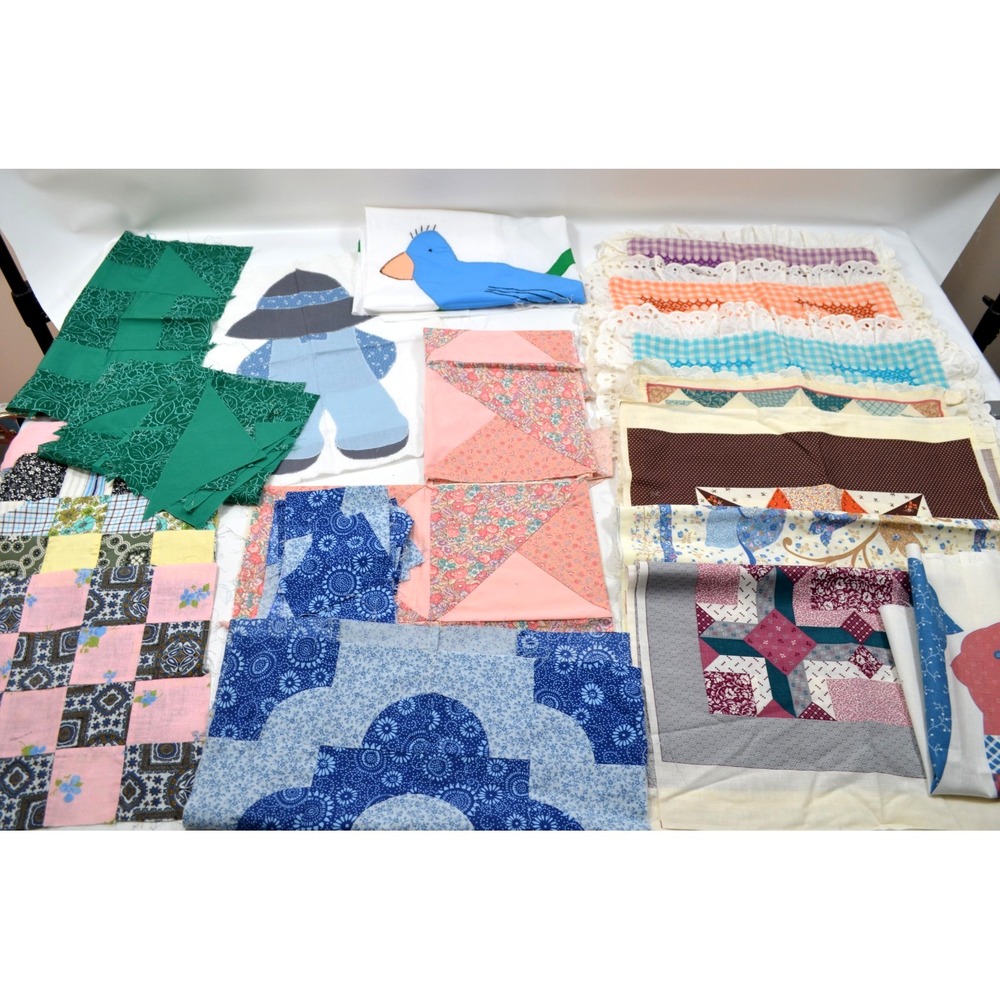 Vintage Lot of Pillow Covers Pillow Shams Quilt Pcs Some Unfinished About 20 Pcs